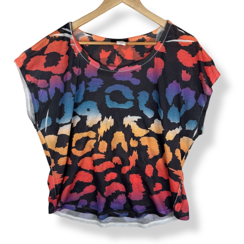 Y2K Leopard Rainbow Ombre Top Womens Size XL Colorful Abstract Indie Made in USA